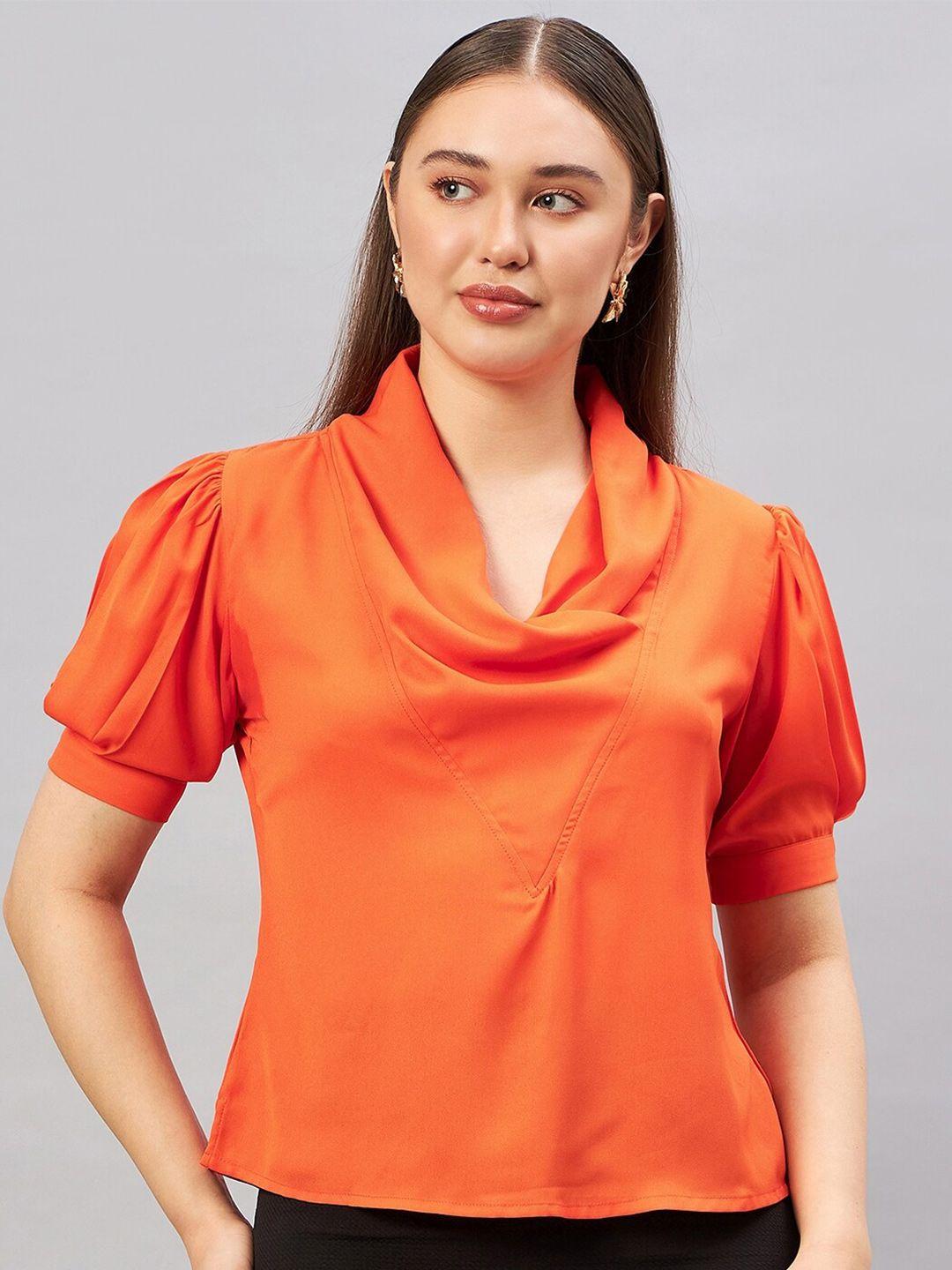 antheaa curve cowl neck puffed sleeves crepe top