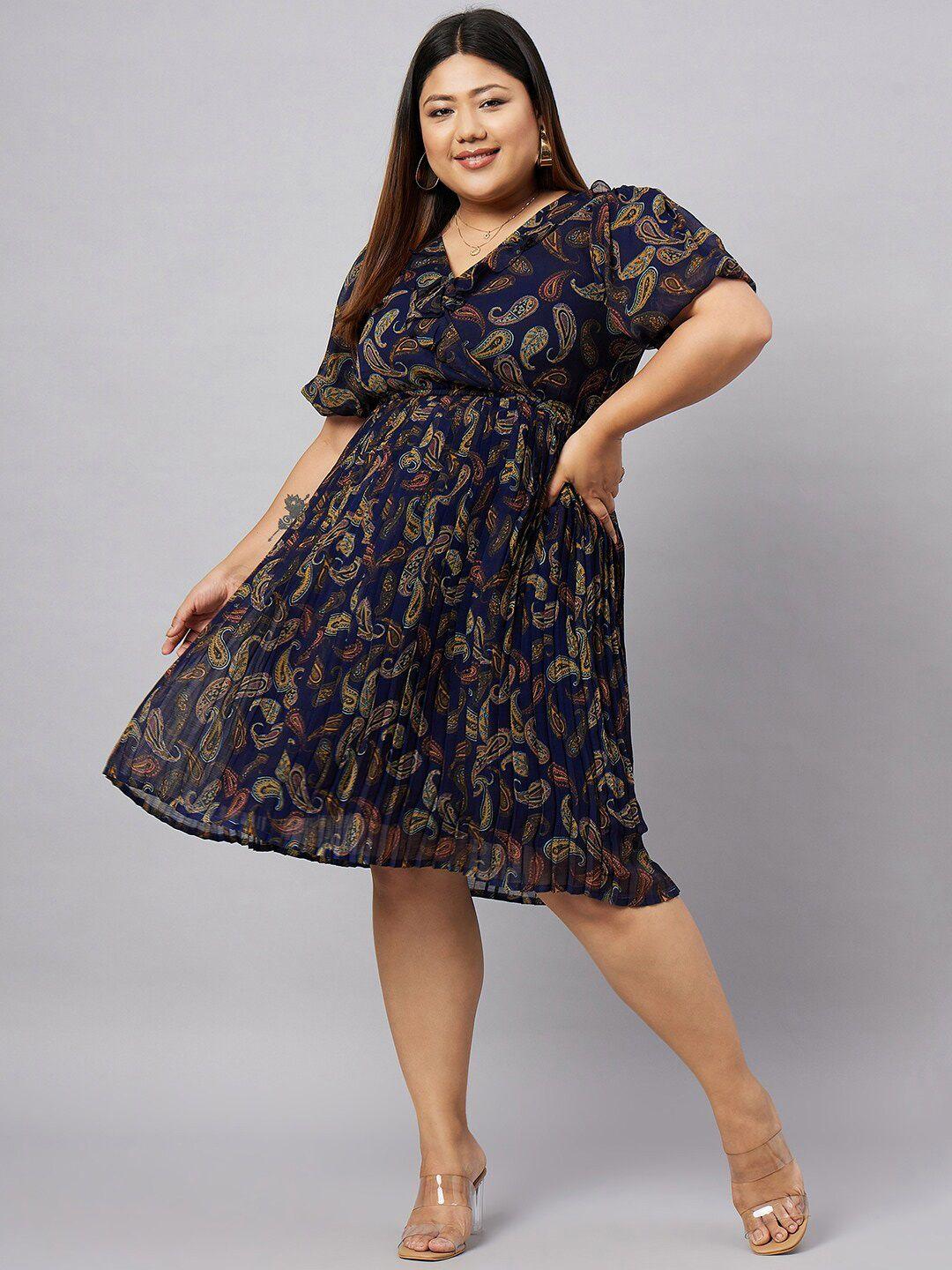 antheaa curve plus size ethnic motifs printed puff sleeves empire dress