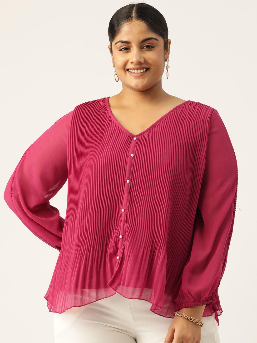 antheaa curve plus size pleated georgette a-line top