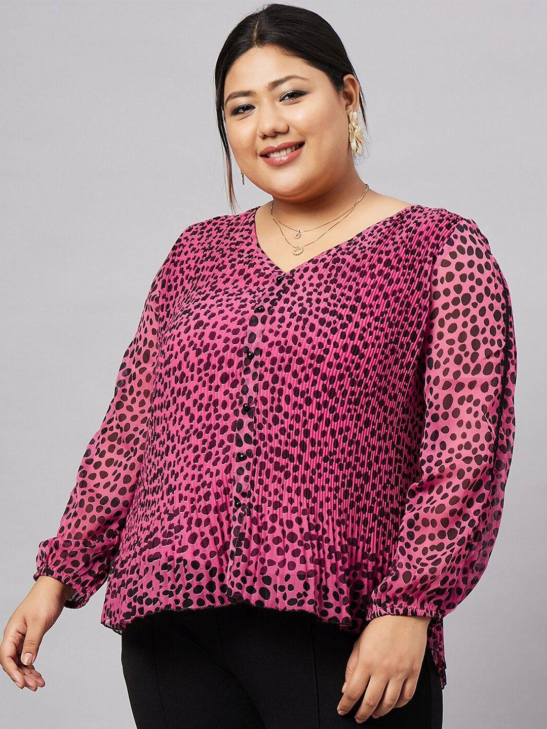 antheaa curve plus size polka dots printed puff sleeves top