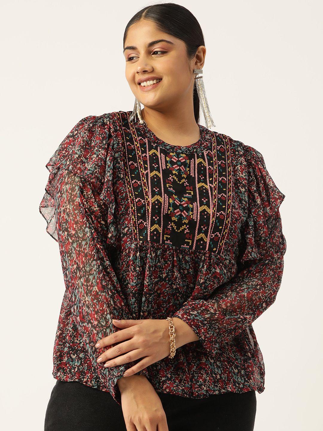 antheaa curve plus size printed extended sleeves chiffon top