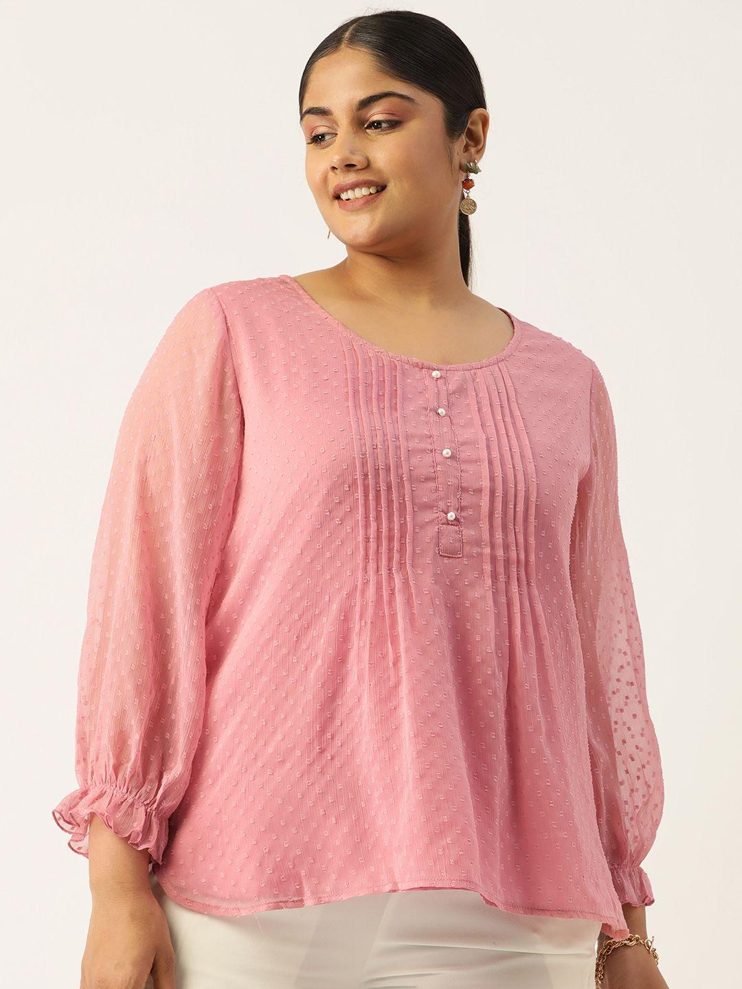 antheaa curve plus size self design pleated chiffon a-line top