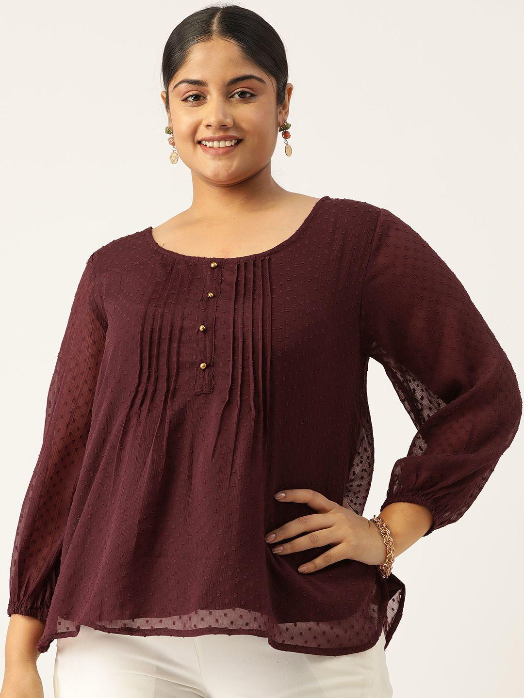 antheaa curve plus size self design pleated chiffon a-line top
