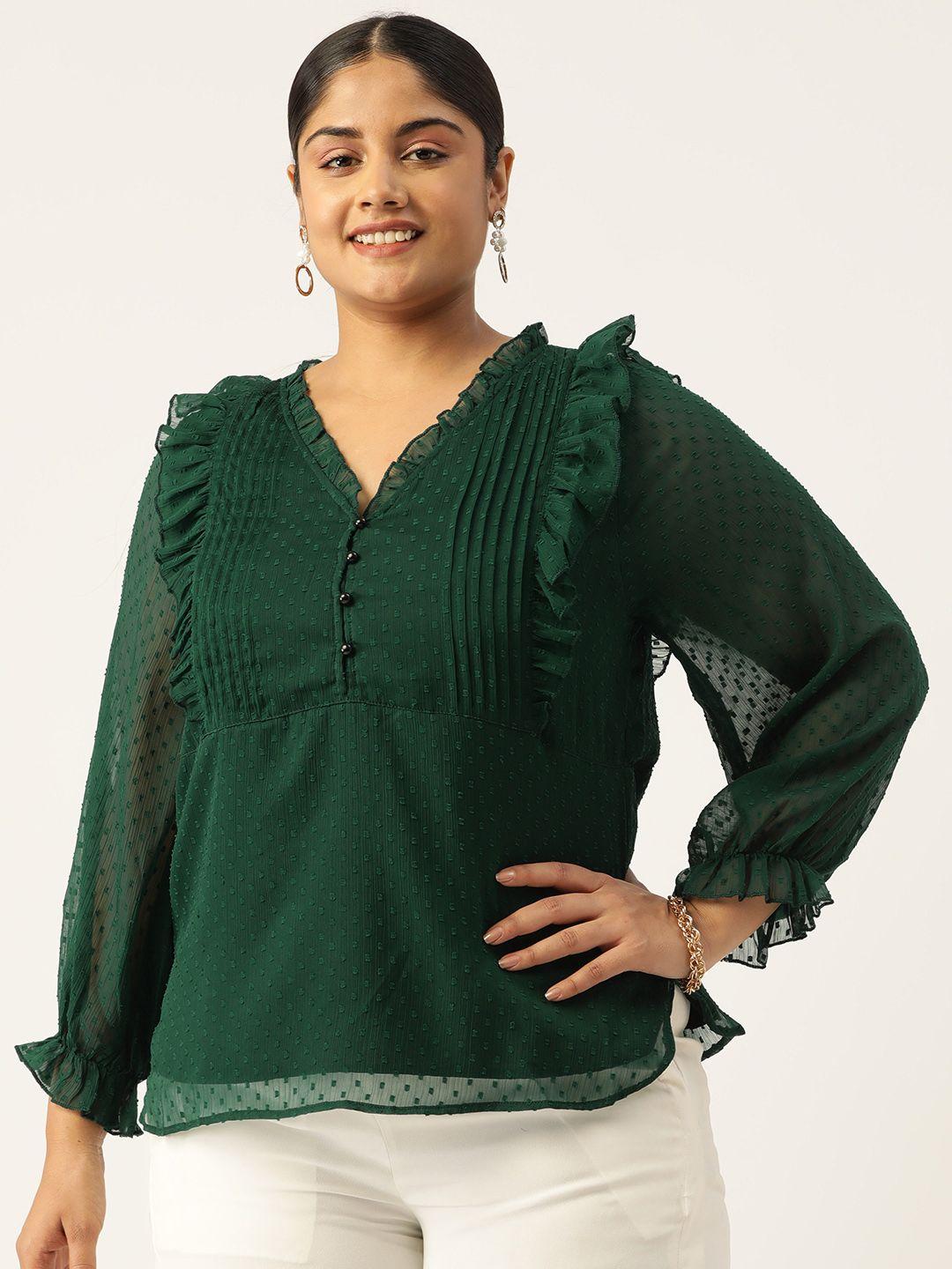 antheaa curve plus size self design ruffles chiffon top