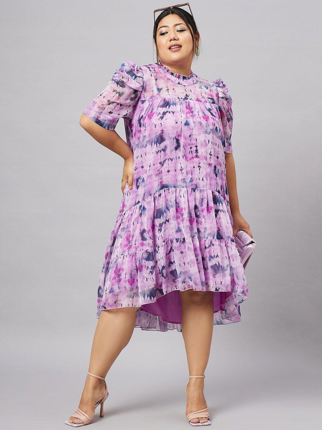 antheaa curve plus size tie & dyed chiffon fit & flare tiered high-low midi dress