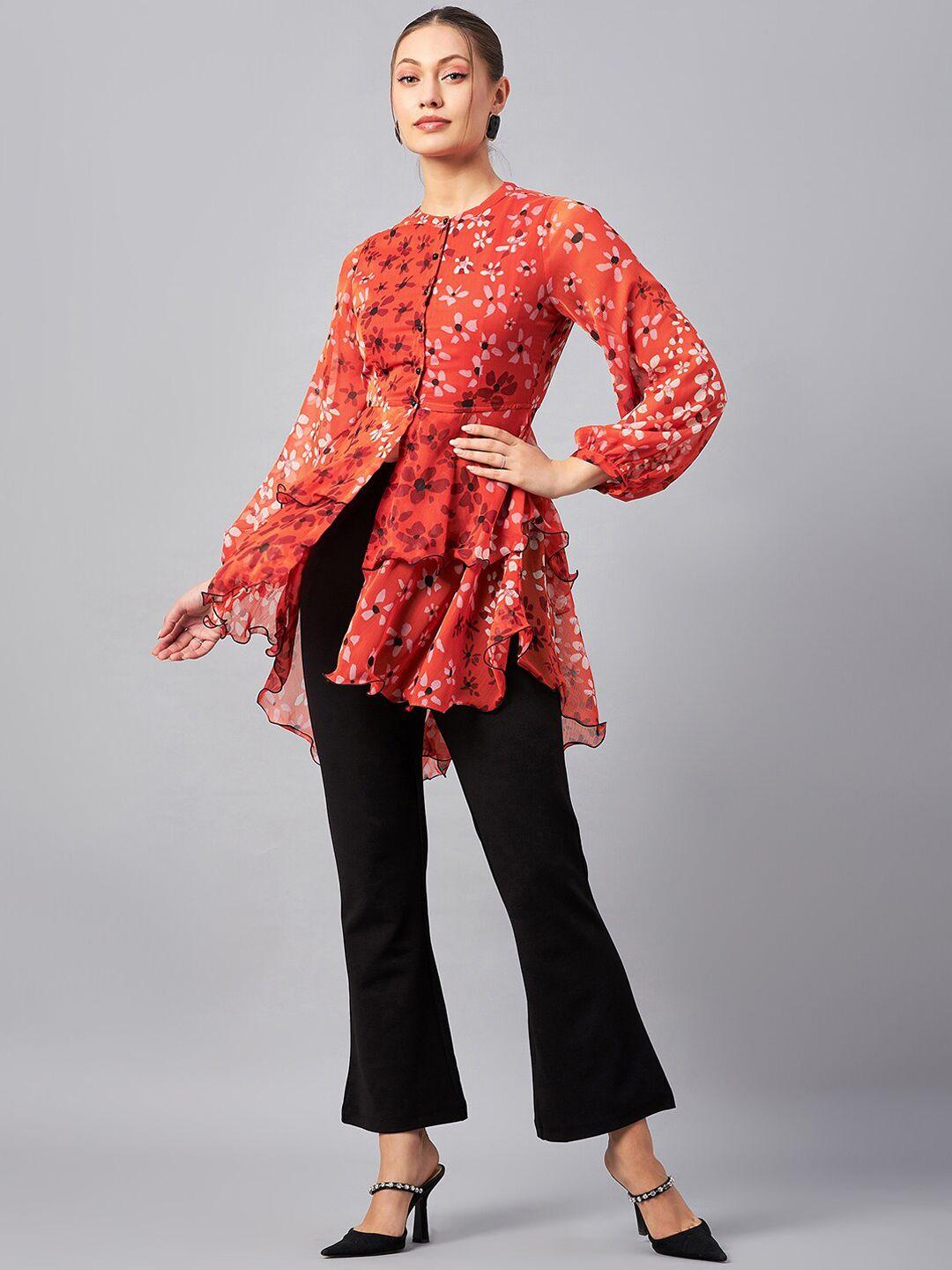 antheaa floral printed mandarin collar tunic with trousers co-ords