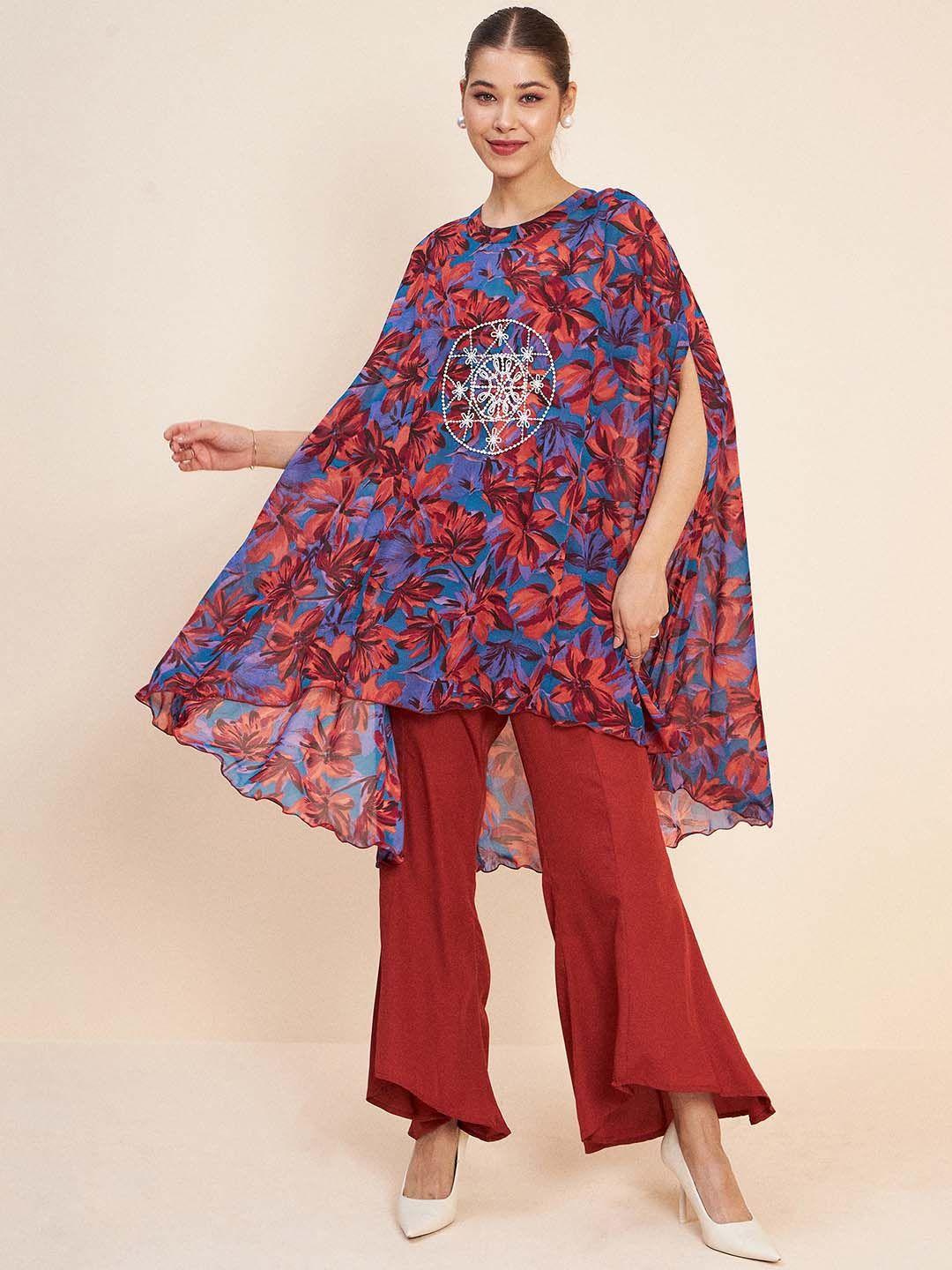 antheaa floral printed tunic & trouser co-ords