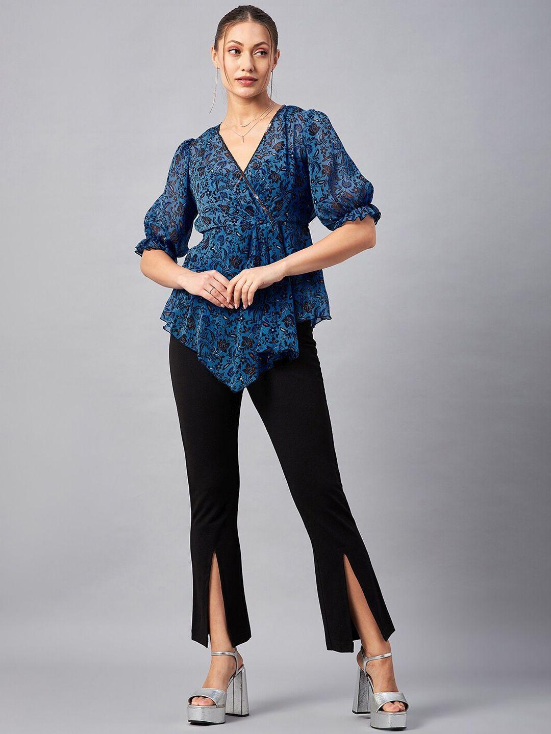 antheaa floral printed v-neck tunic with trousers co-ords