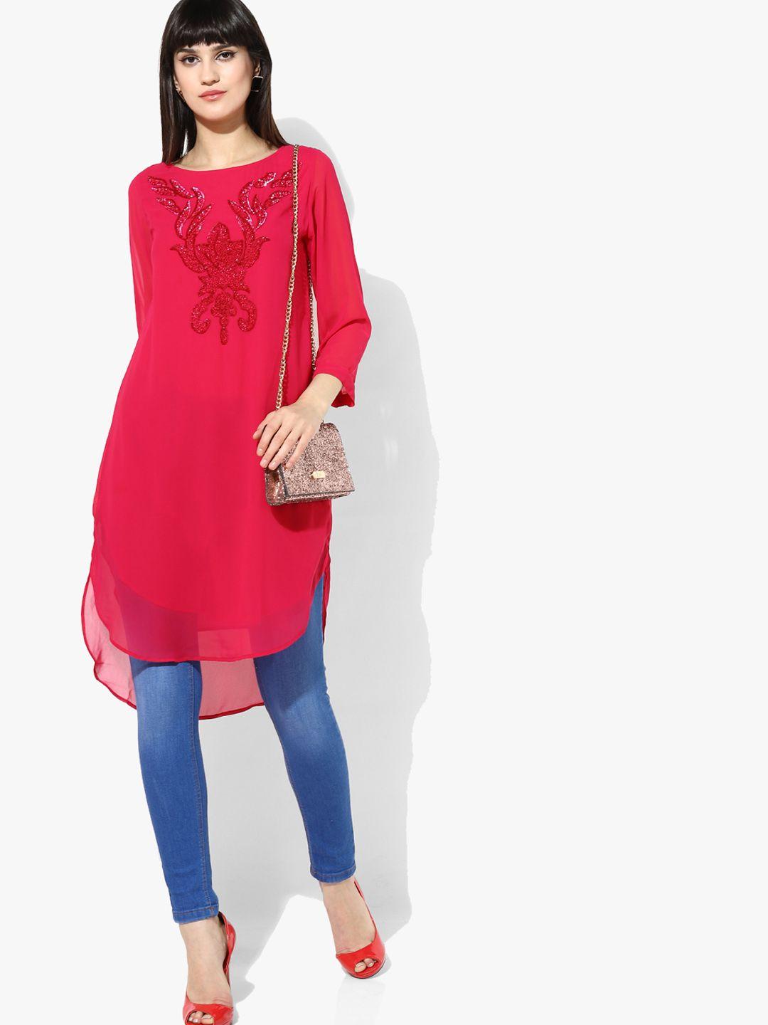 antheaa fuchsia pink self design tunic