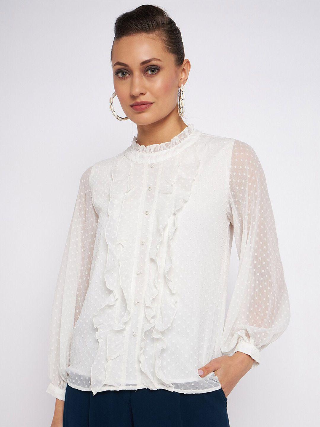 antheaa geometric self design puff sleeves shirt style top