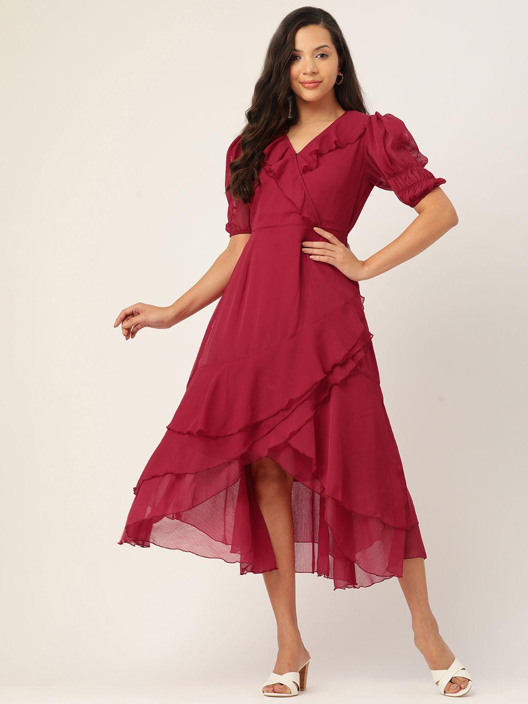 antheaa layered smocked chiffon fit & flare midi dress