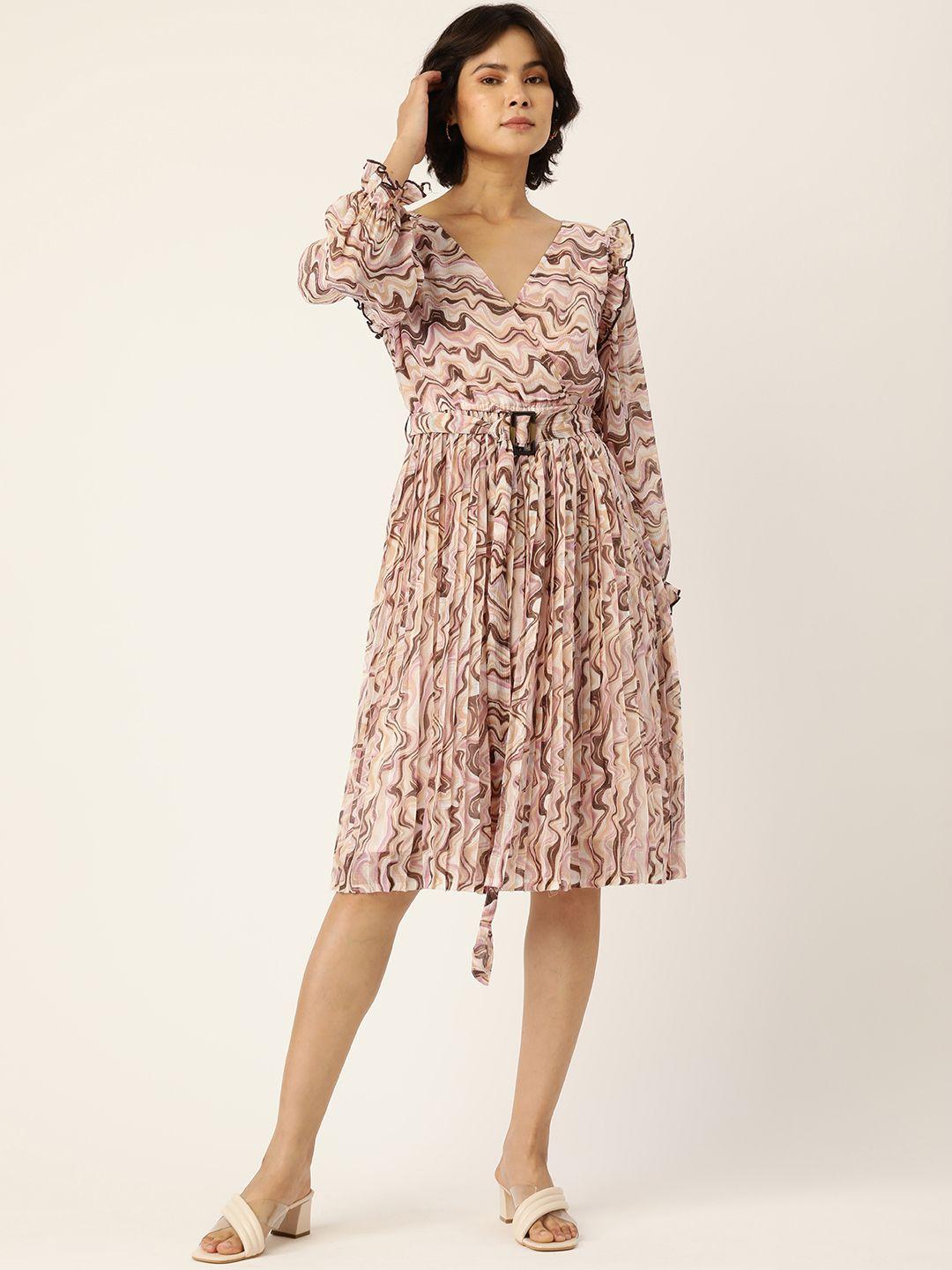 antheaa pink & brown chiffon a-line dress