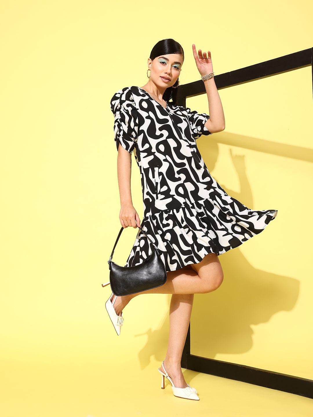 antheaa print crepe a-line dress