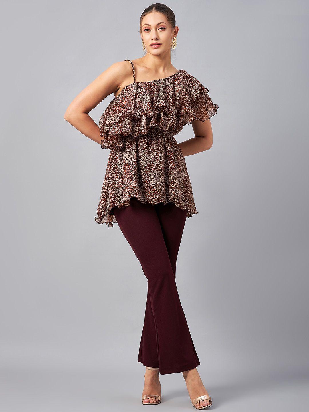 antheaa printed one shoulder tunic with trousers