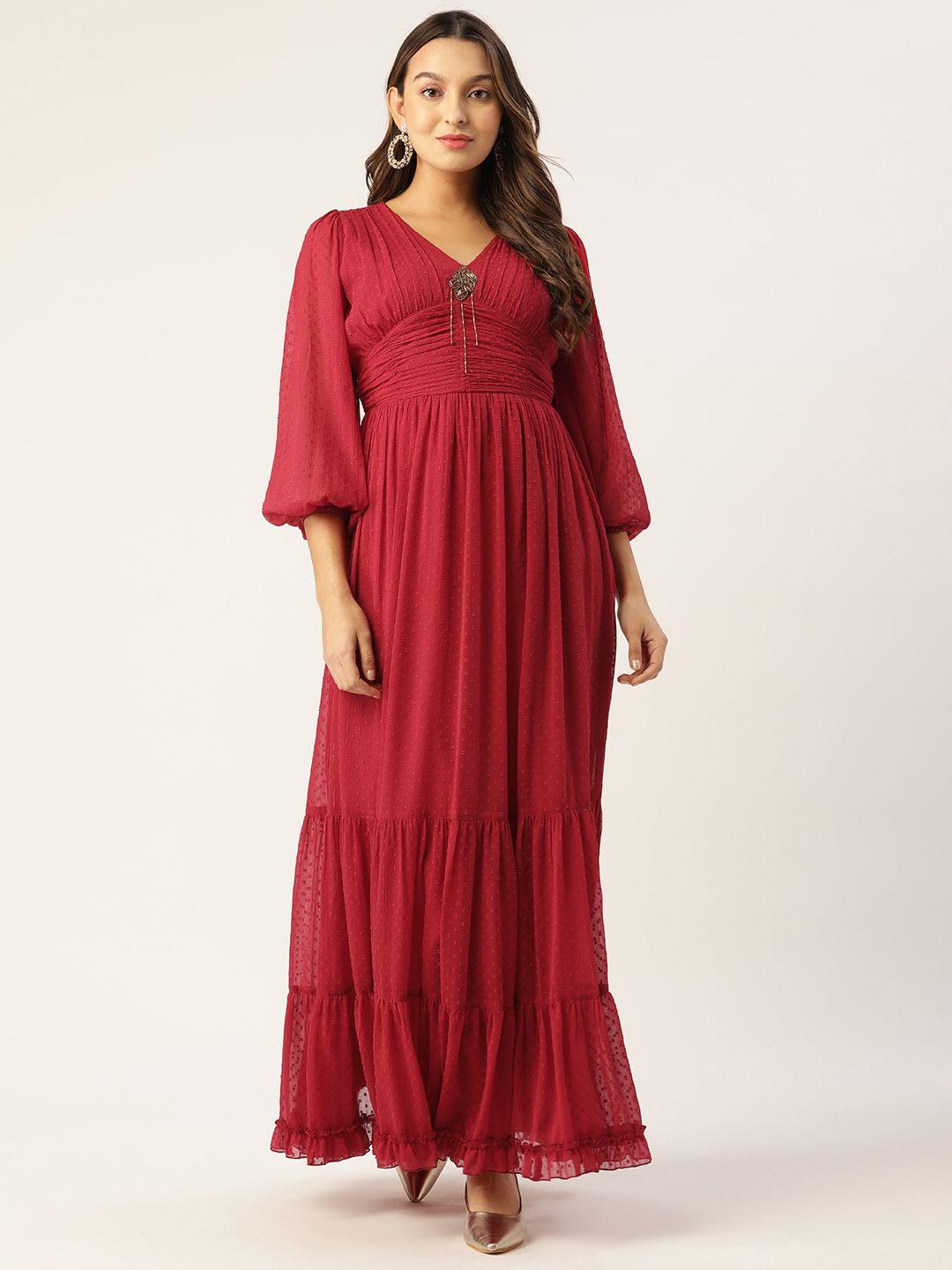 antheaa red chiffon embellished maxi dress