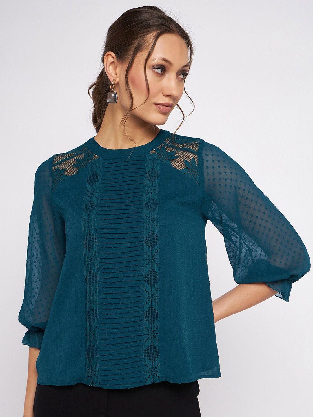 antheaa self design pintucks lace inserts chiffon top