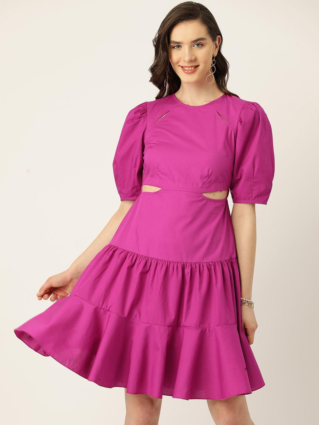 antheaa solid cotton a-line dress