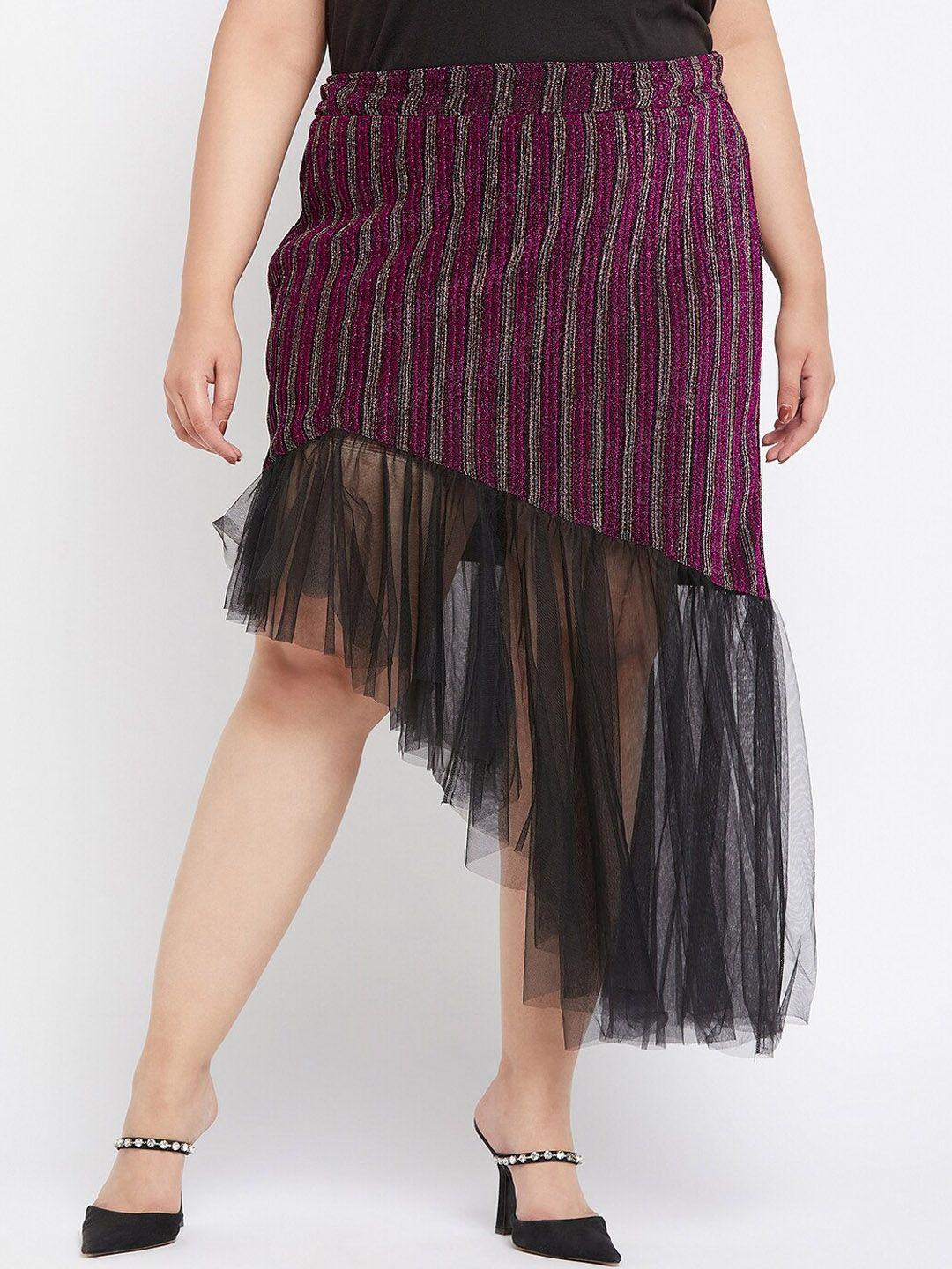 antheaa striped flared high low midi slip-on skirt