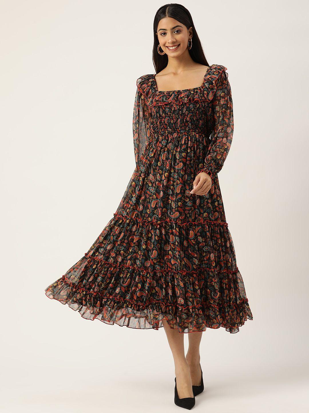 antheaa woman floral smocked tiered dress