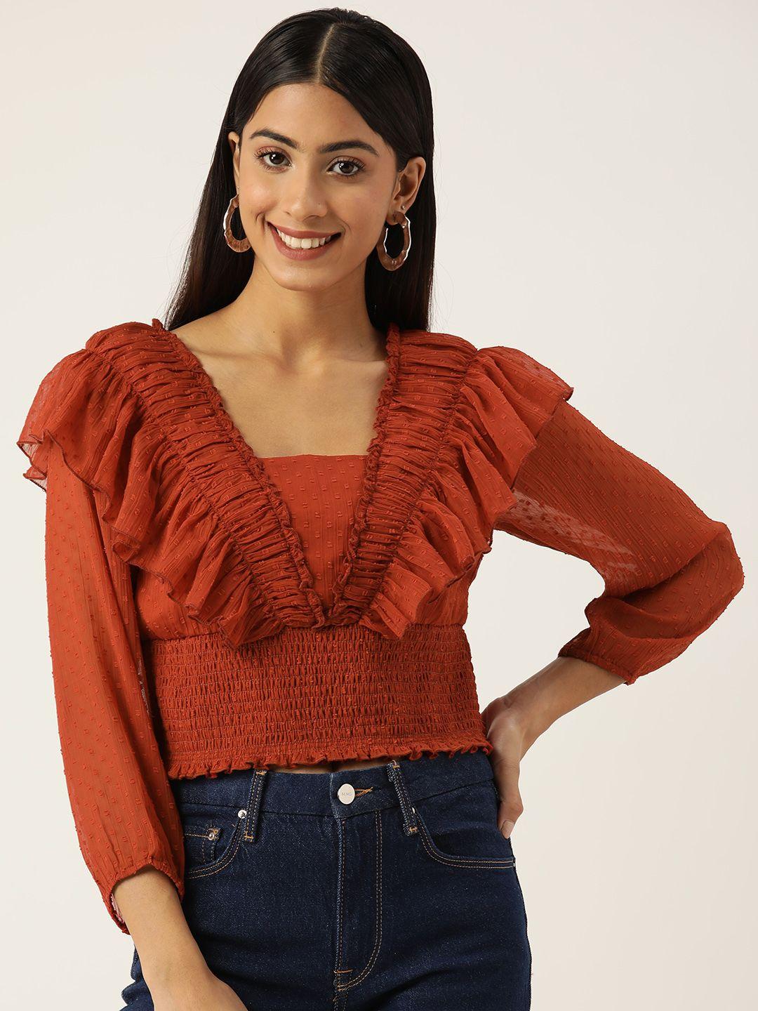 antheaa woman frilled crop top