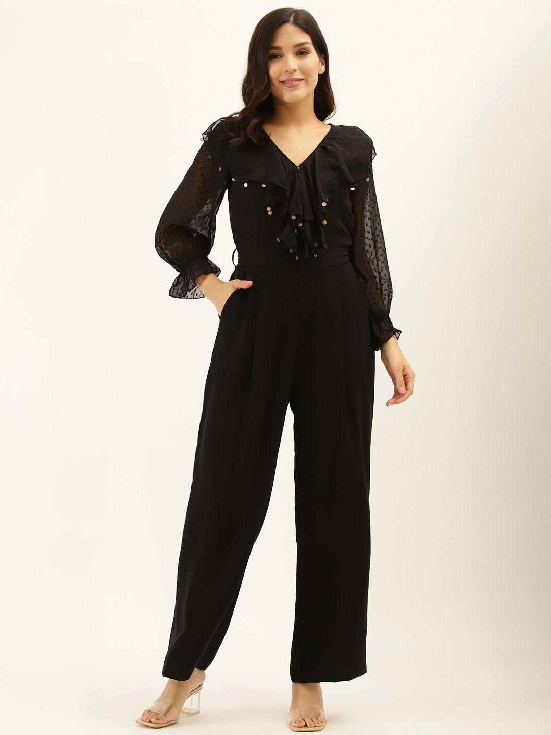 antheaa women black solid basic jumpsuit