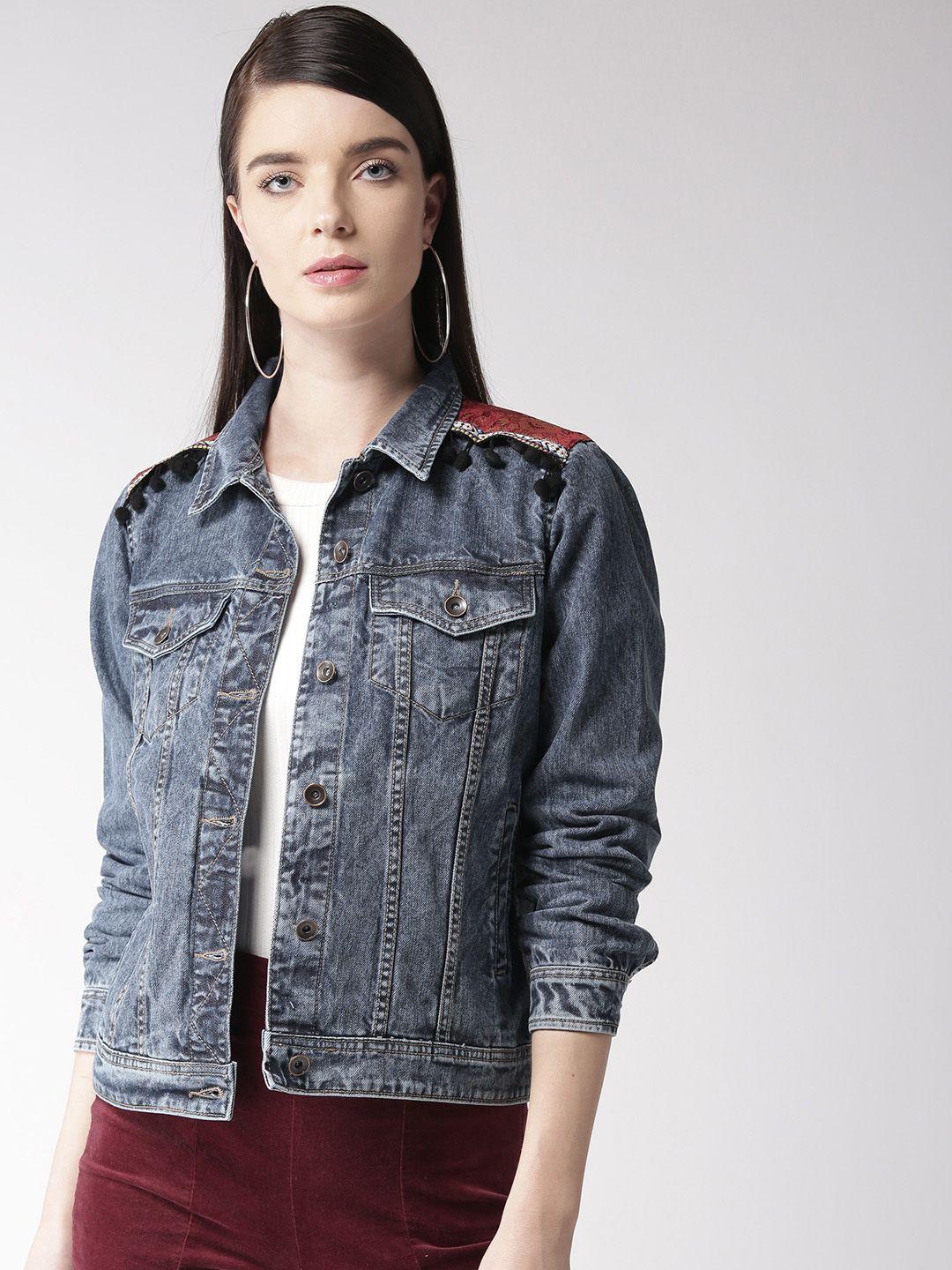 antheaa women blue solid denim jacket