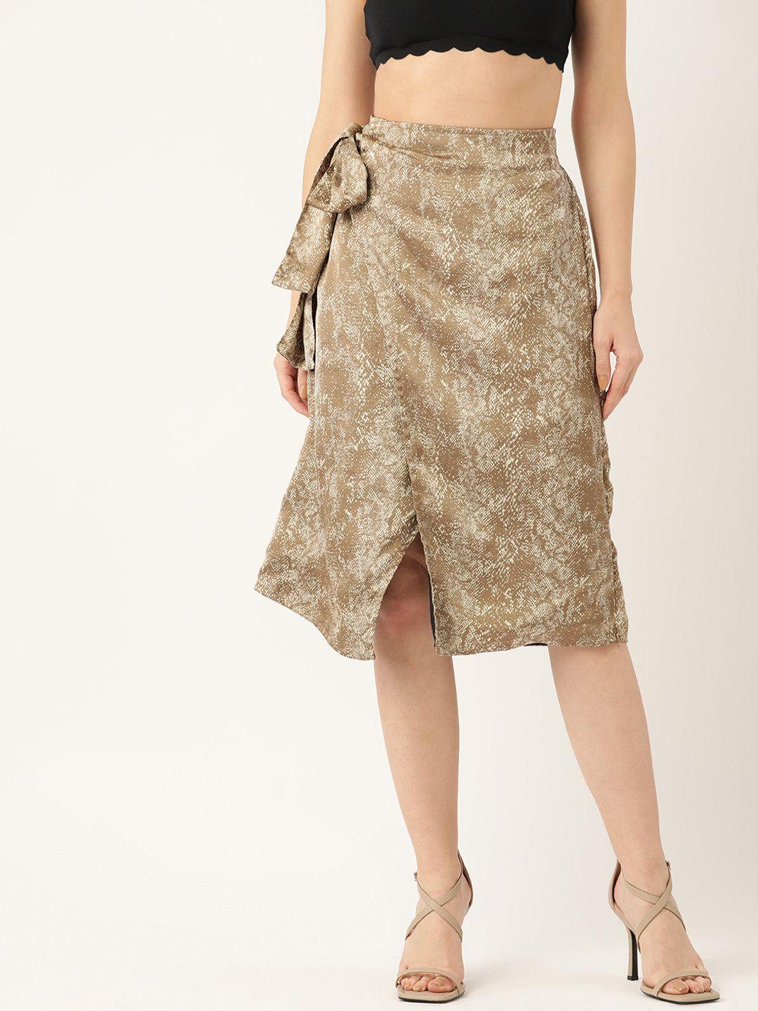 antheaa women brown & off-white snakeskin printed wrap skirt