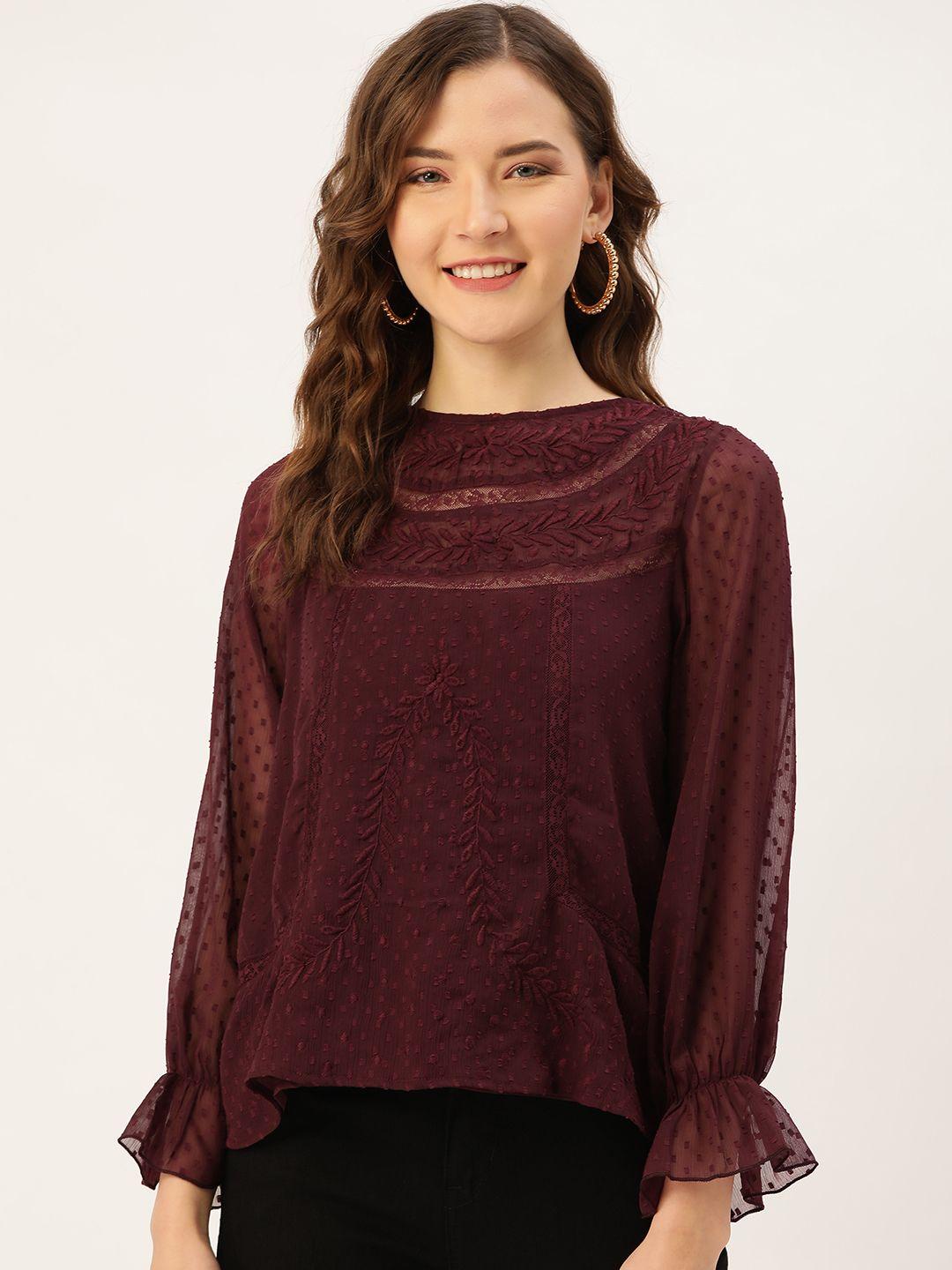 antheaa women burgundy embroidered top