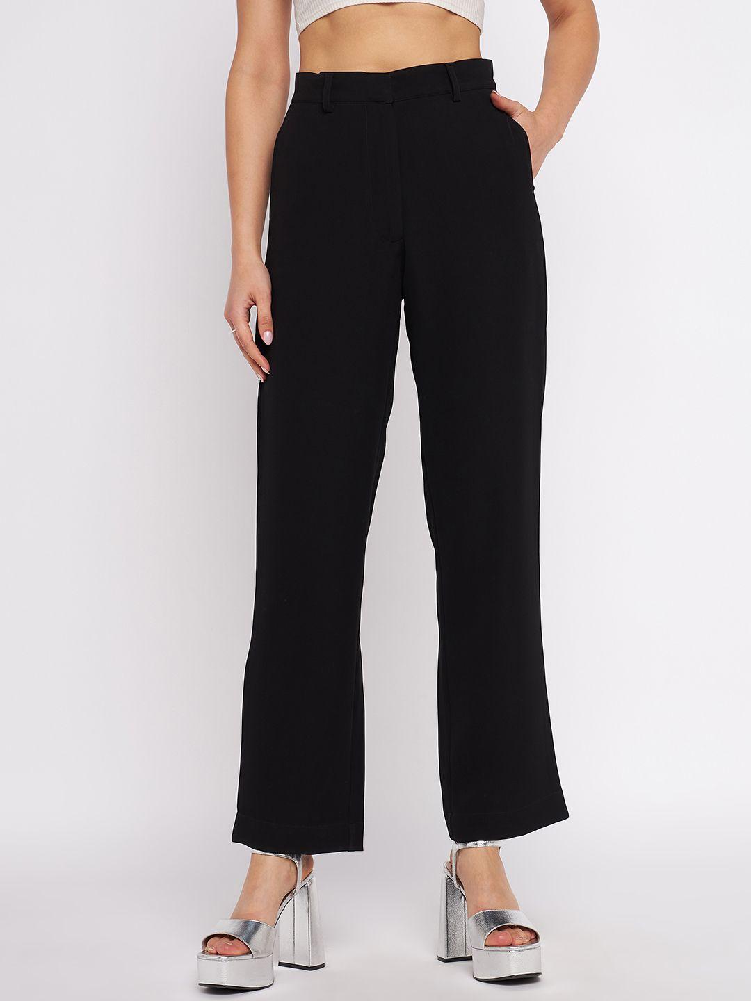 antheaa women classic straight fit high-rise formal trousers