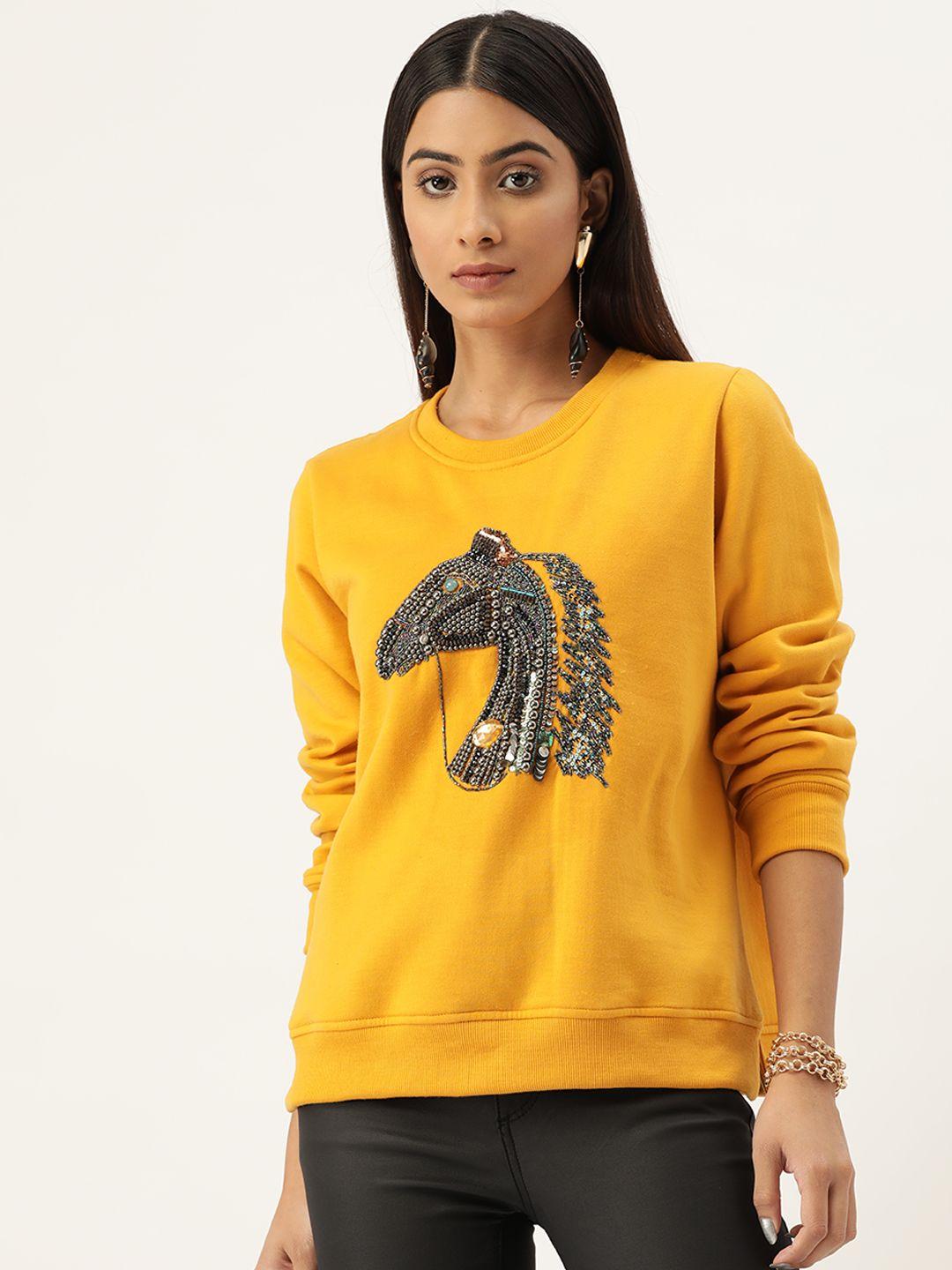 antheaa women embellished cotton sweatshirt