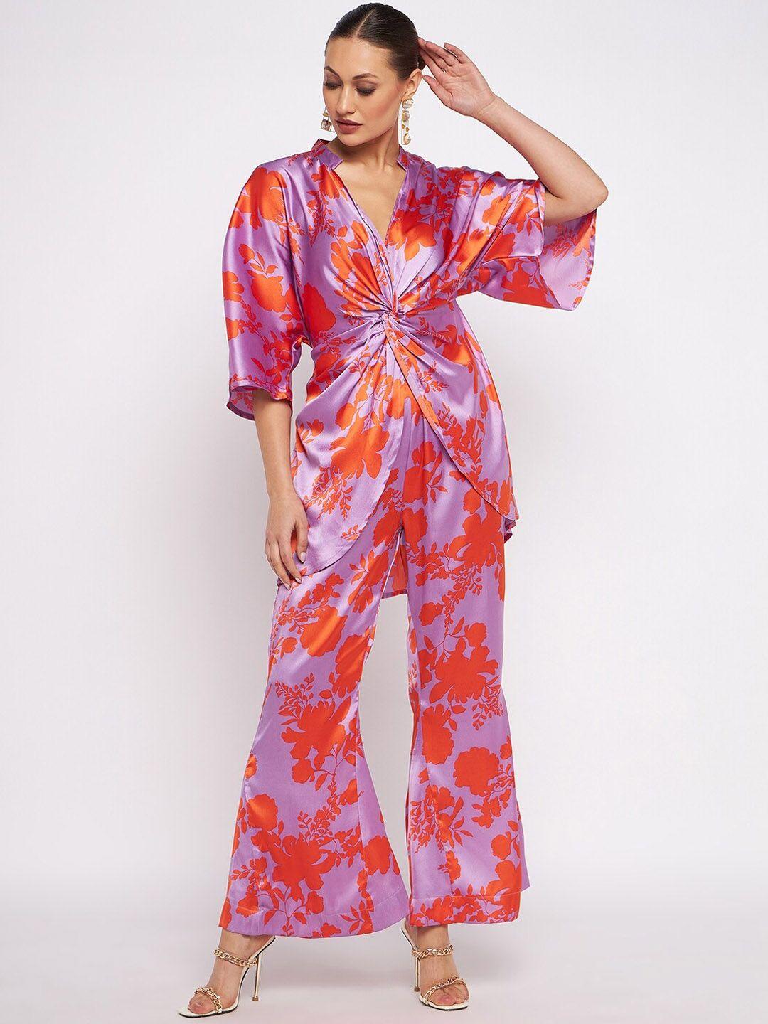 antheaa women floral printed top & trouser co-ord set