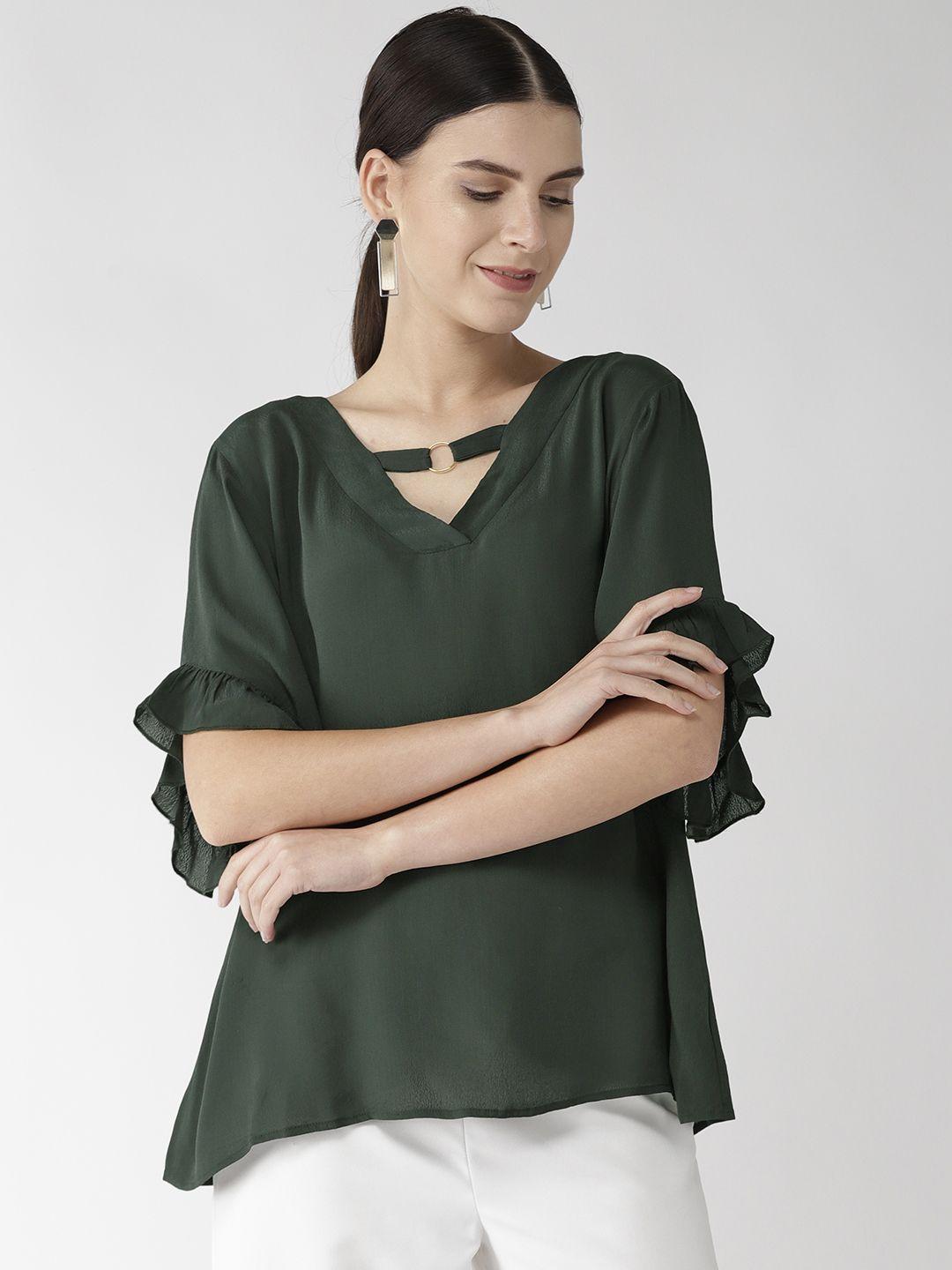 antheaa women green solid styled back top