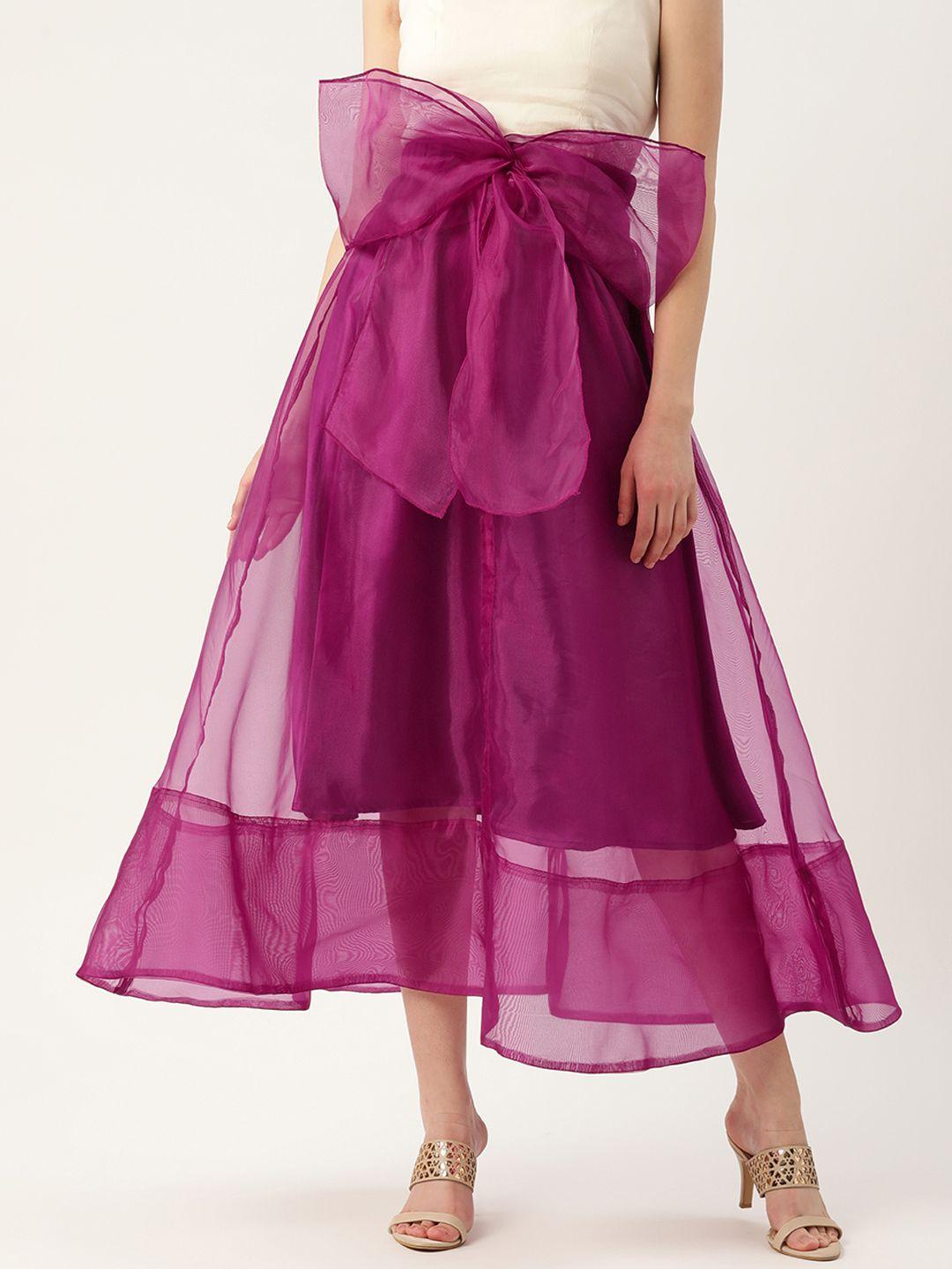 antheaa women magenta solid organza a-line skirt