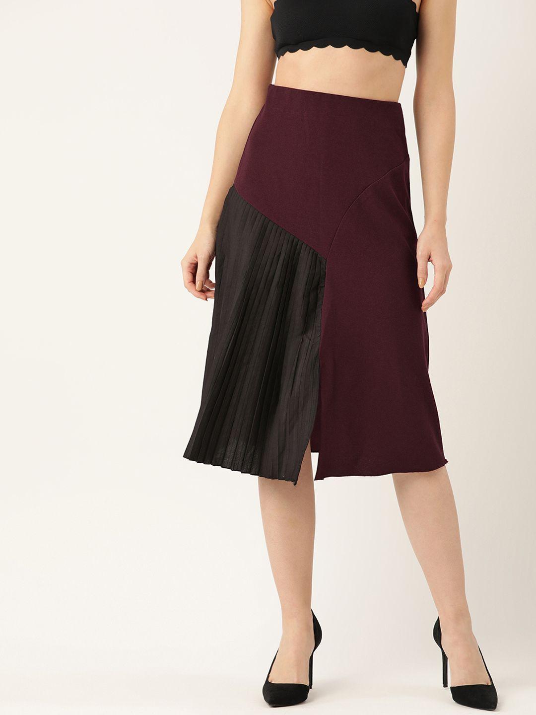 antheaa women maroon & black colourblocked a-line skirt