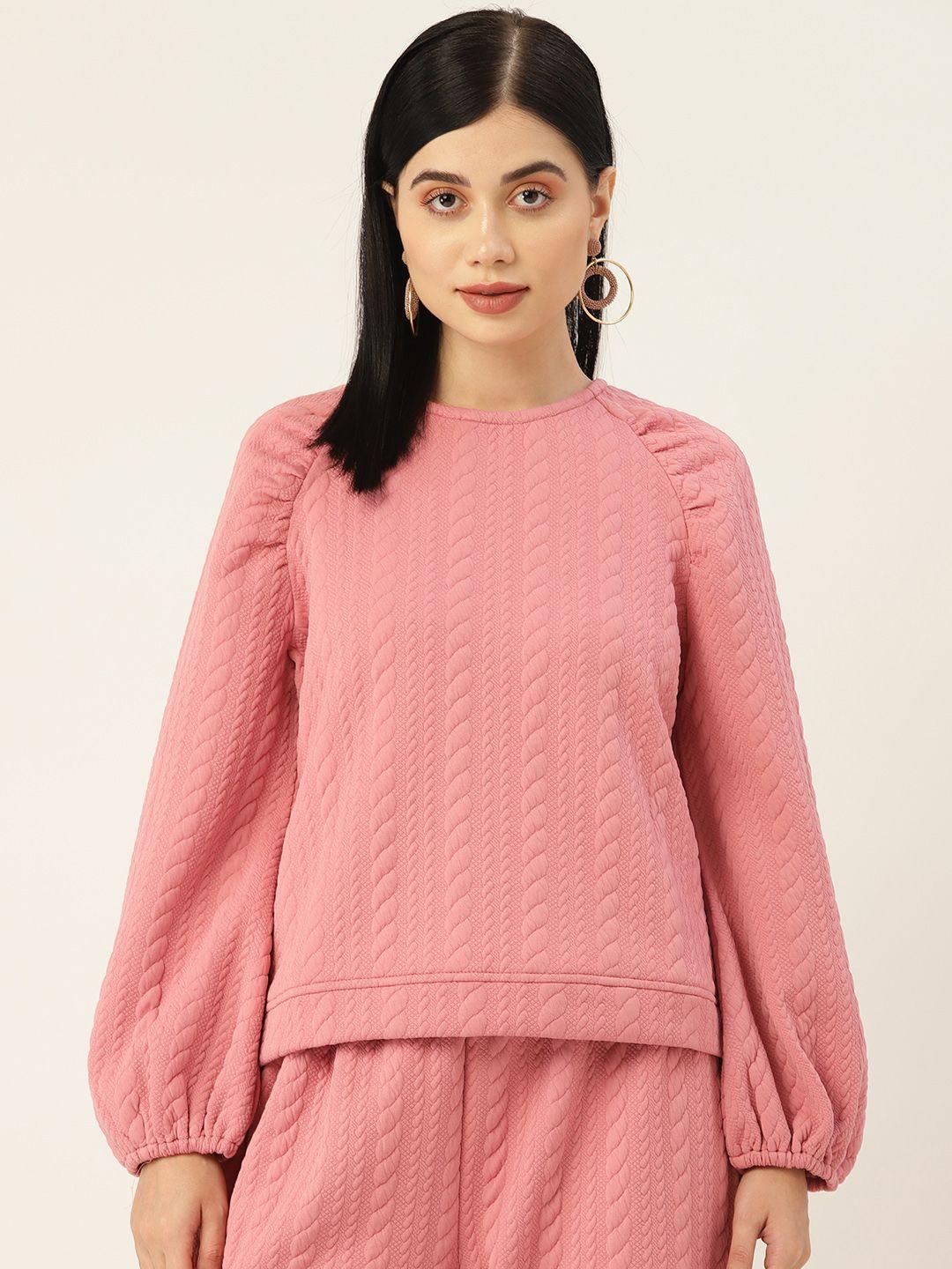 antheaa women pink solid pullover sweatshirt
