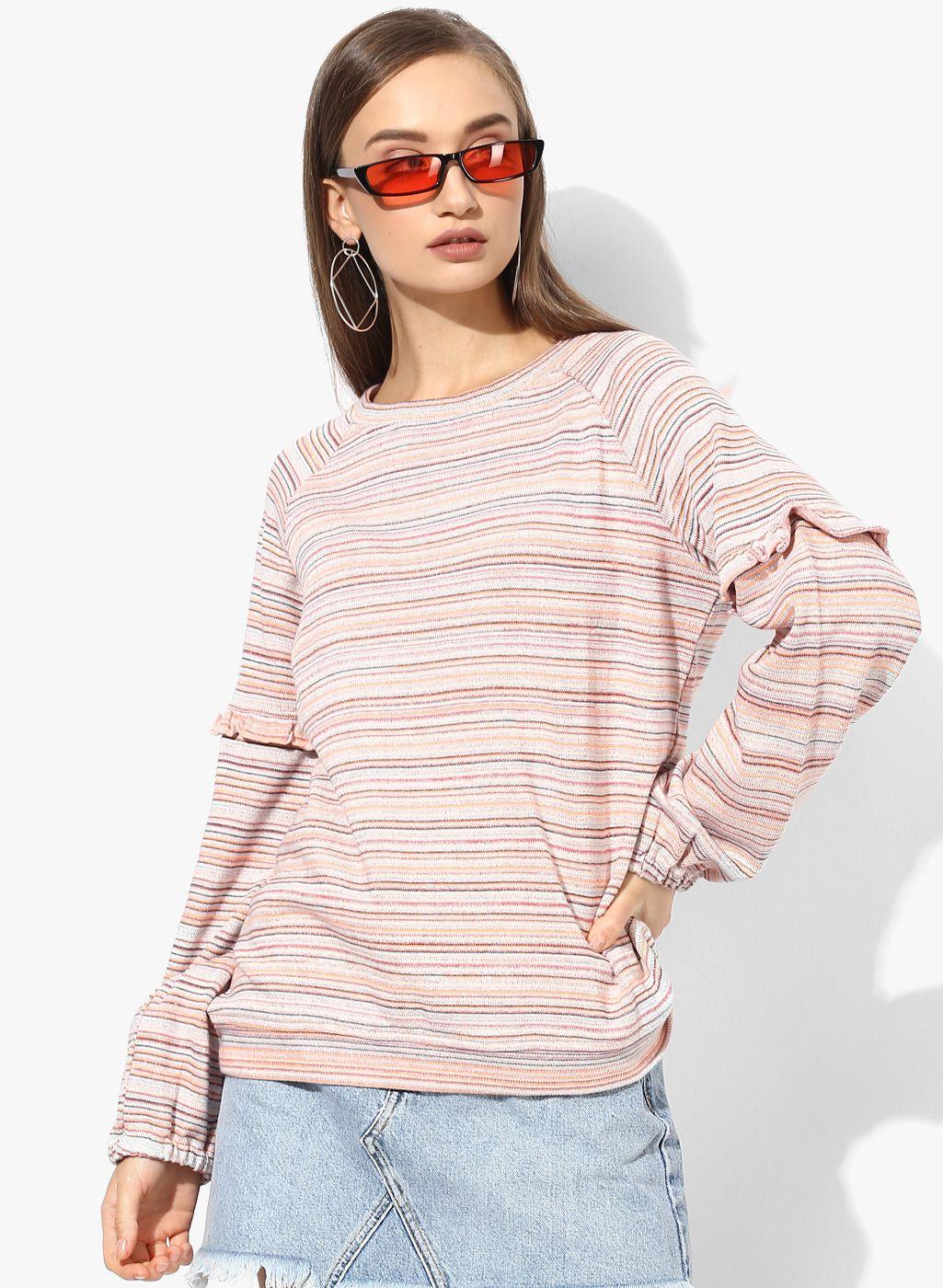 antheaa women pink striped sweatshirt