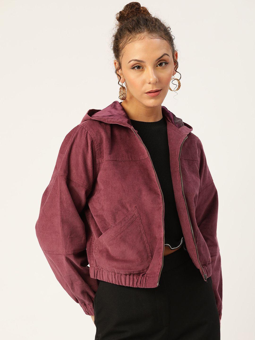 antheaa women purple hooded bomber jacket