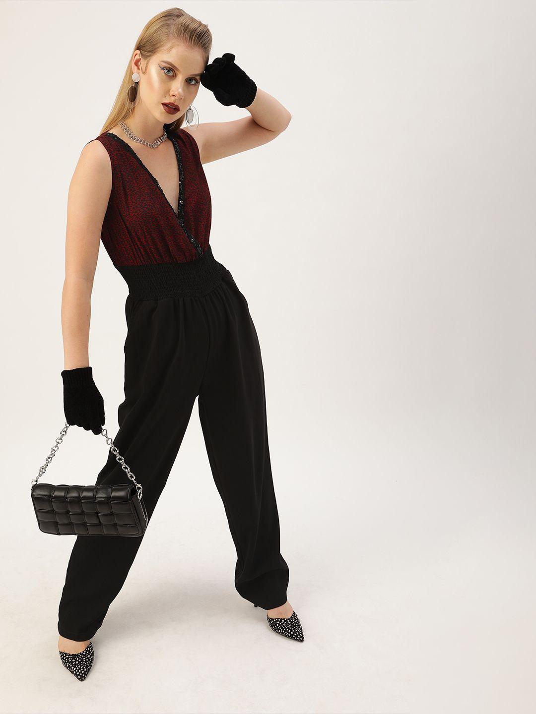 antheaa women red & black printed basic jumpsuit