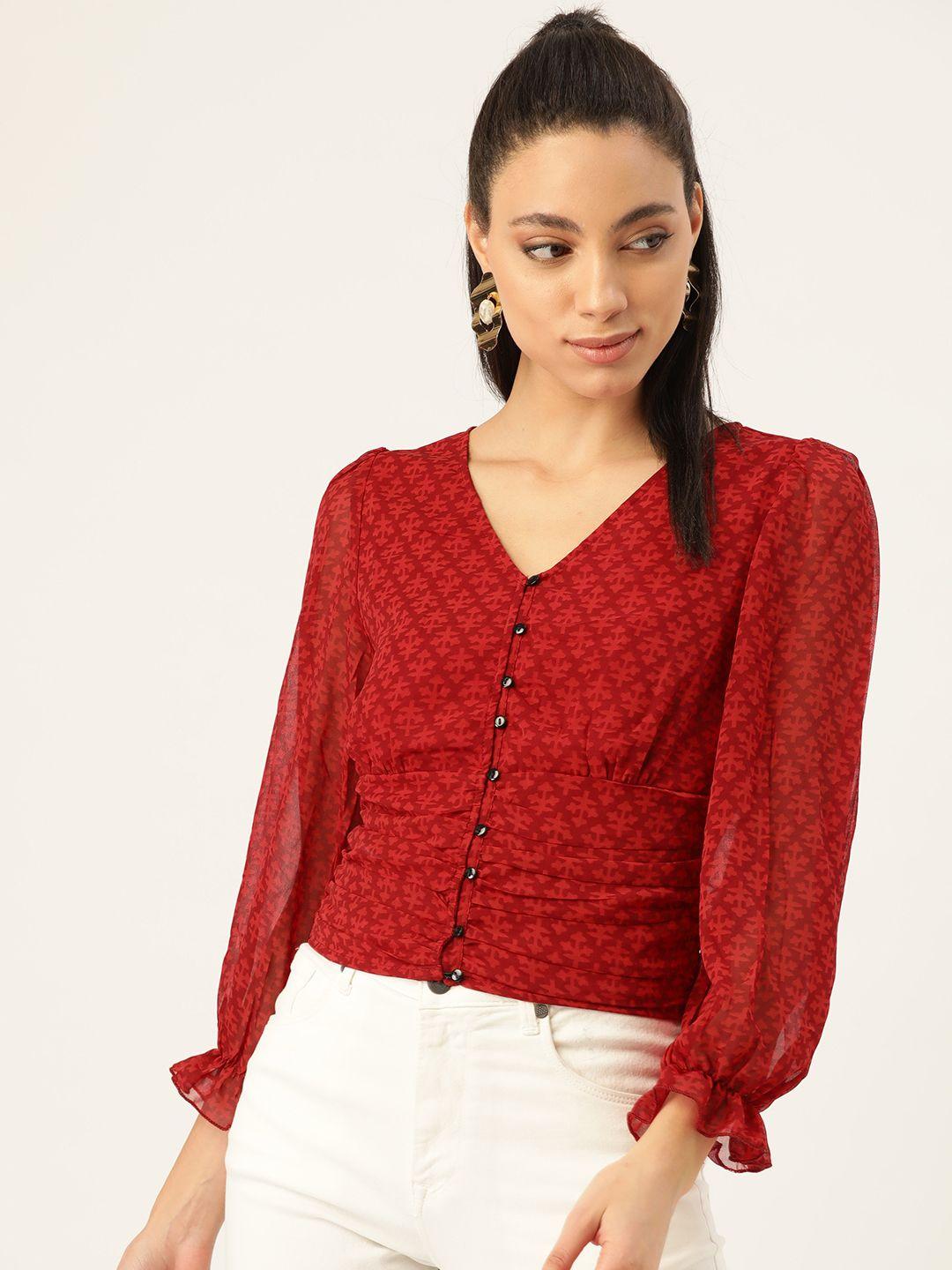 antheaa women red printed crop top