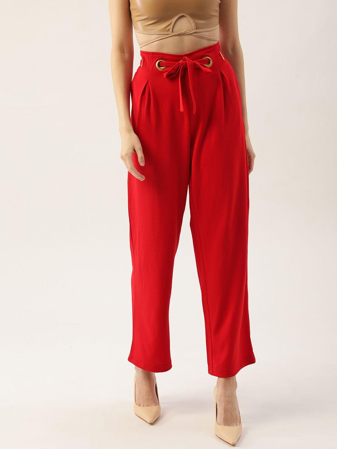 antheaa women red solid trousers