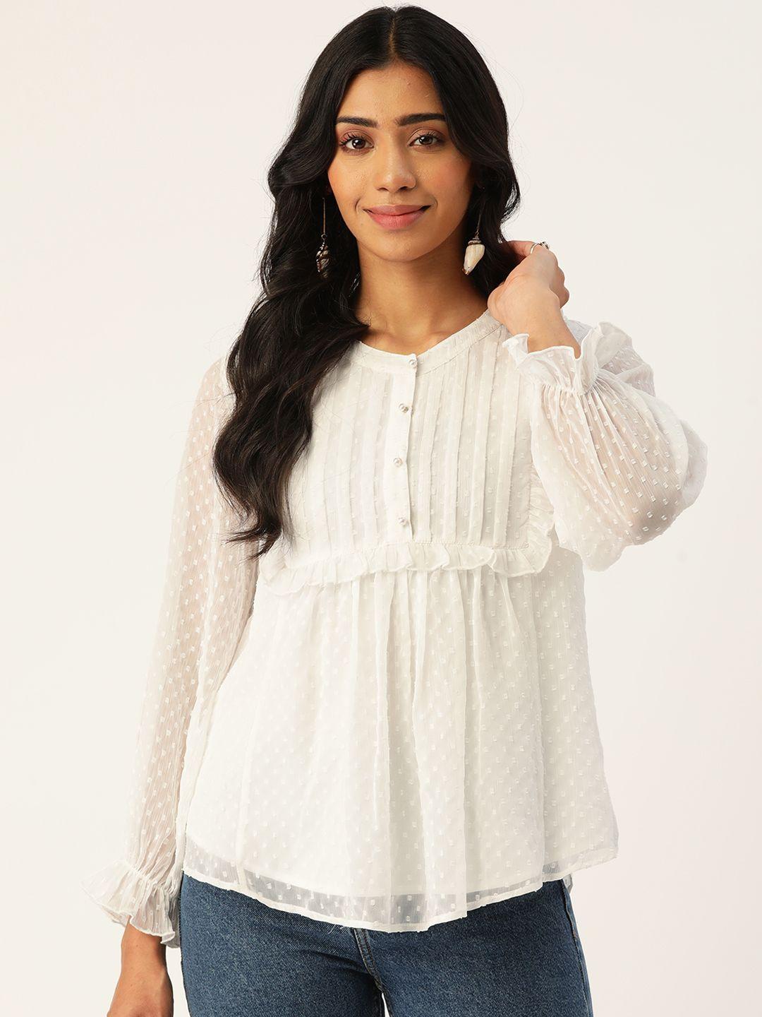 antheaa women white dobby weave top