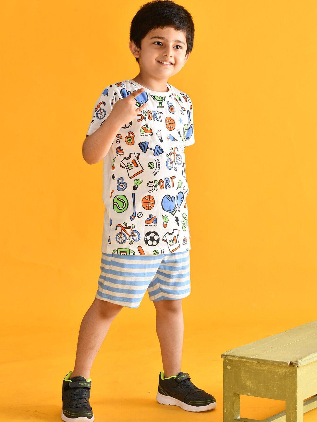 anthrilo boys white & blue printed pure cotton t-shirt with shorts