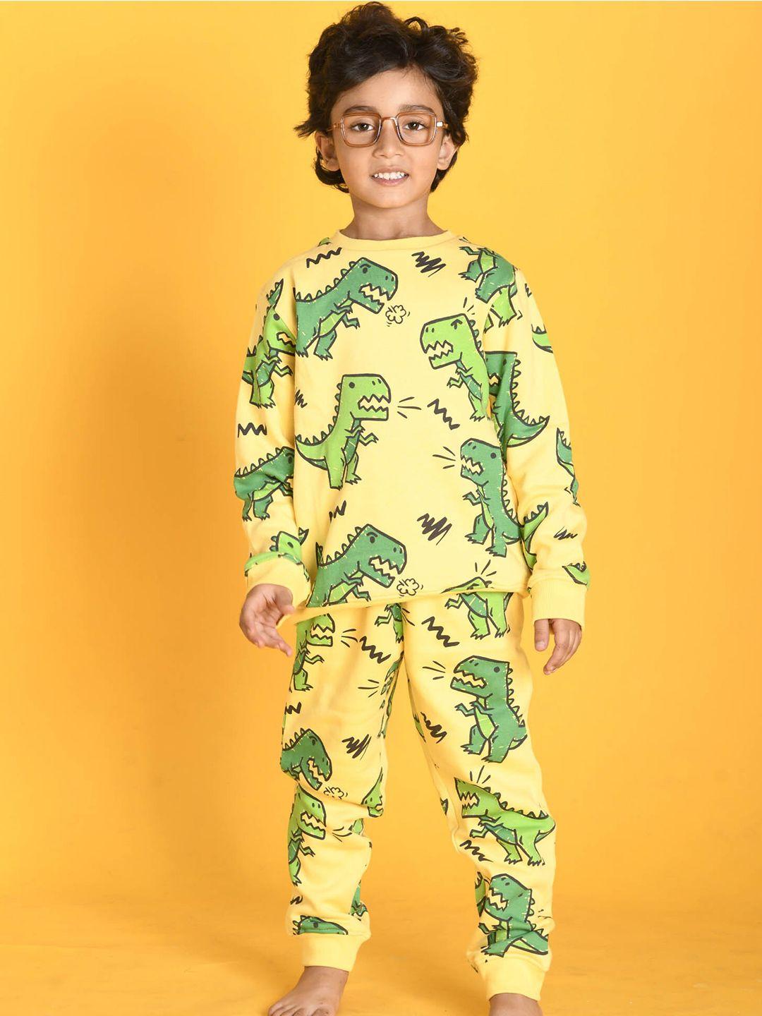 anthrilo-boys-yellow-&-green-dinosaur-printed-fleece-sweatshirt-&-joggers