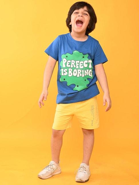 anthrilo kids blue & yellow printed t-shirt with shorts