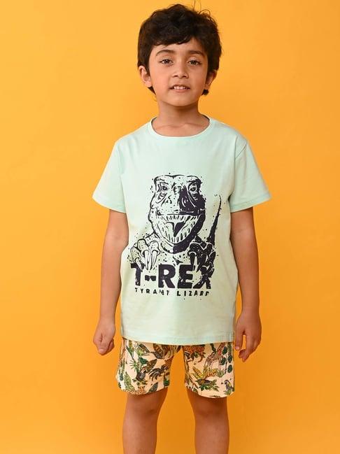 anthrilo kids light green printed t-shirt with shorts