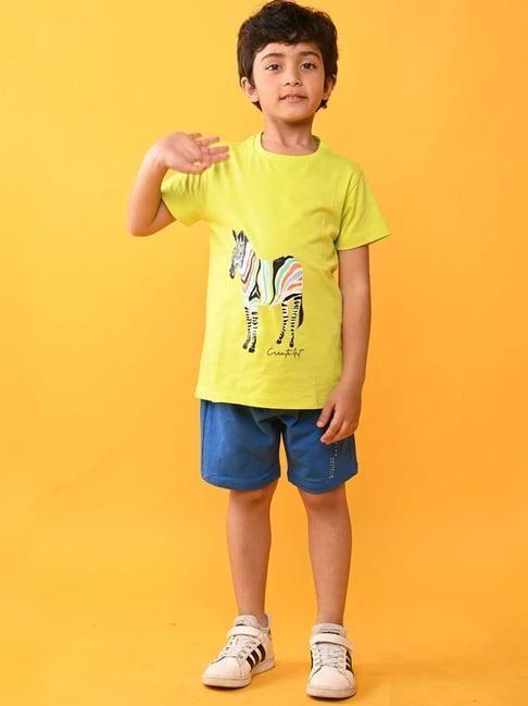 anthrilo kids yellow & blue printed t-shirt with shorts
