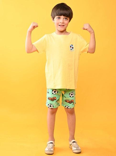 anthrilo kids yellow & green printed t-shirt with shorts