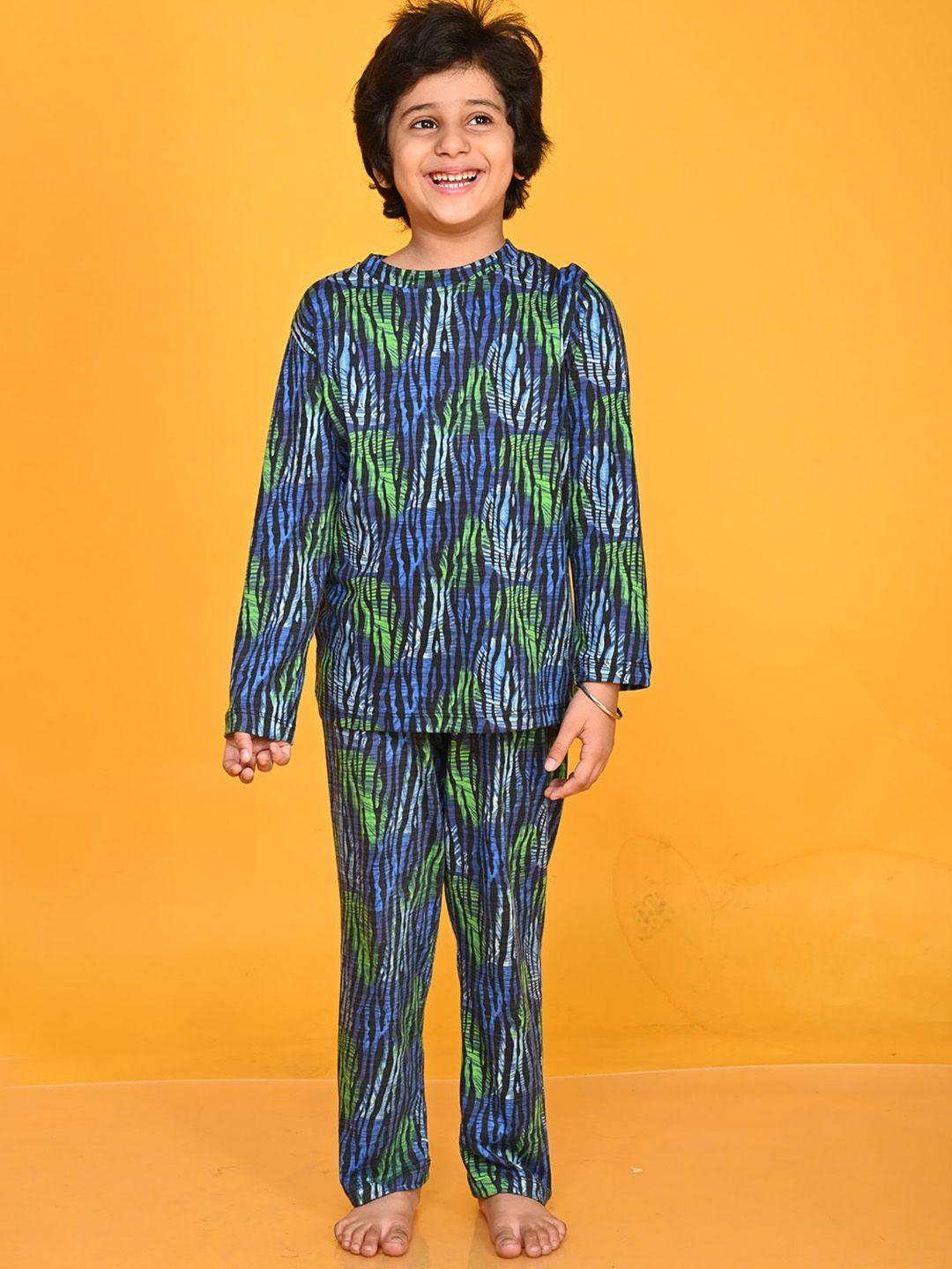 anthrilo boys blue & green printed night suit