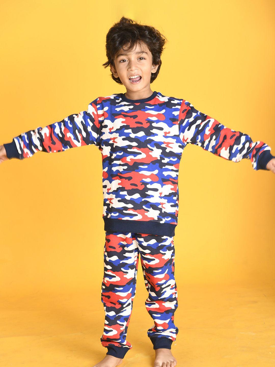 anthrilo boys blue & red camouflage printed fleece sweatshirt & joggers