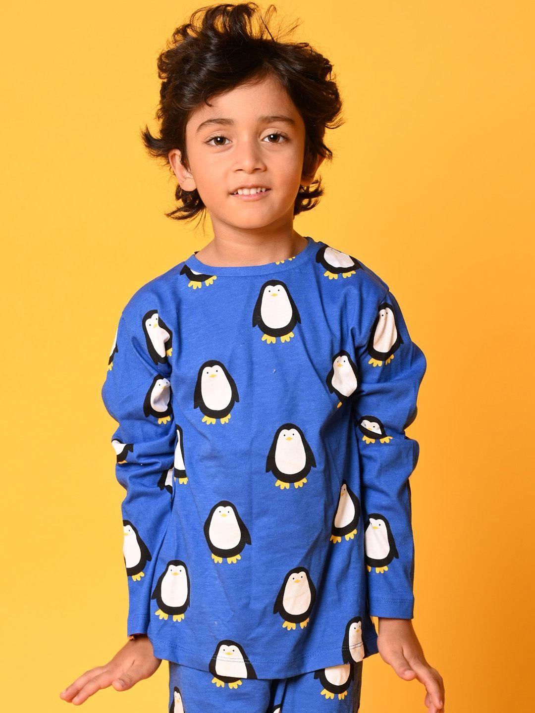 anthrilo boys blue & white printed pure cotton night suit